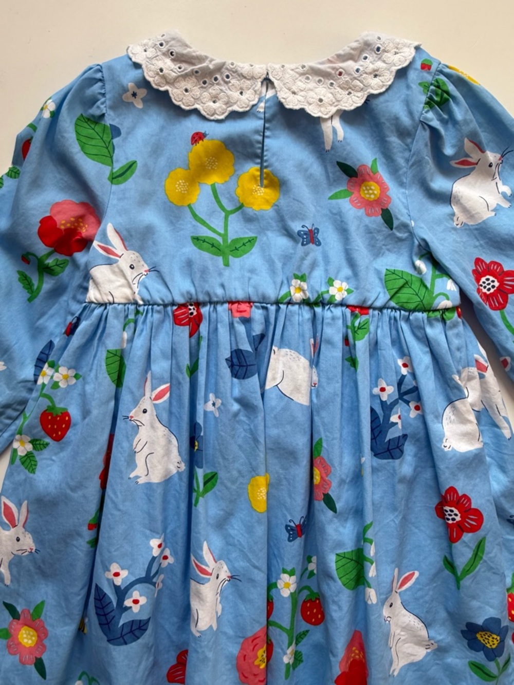 Mini Boden Girls Blue Bunny Broderie-Collared Dress - Size 5-6Y - Picture 9 of 13